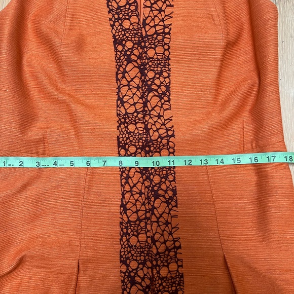 RARE Vintage Akris Punto silk orange knee-length pleated flared dress lace - Picture 9 of 12